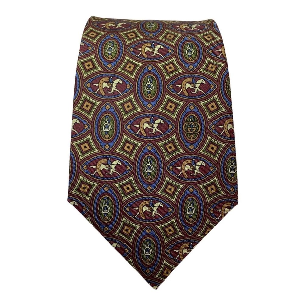GUCCI Burgundy Equestrian Pattern Silk Tie Made In Italy 57"-3.5" EX COND